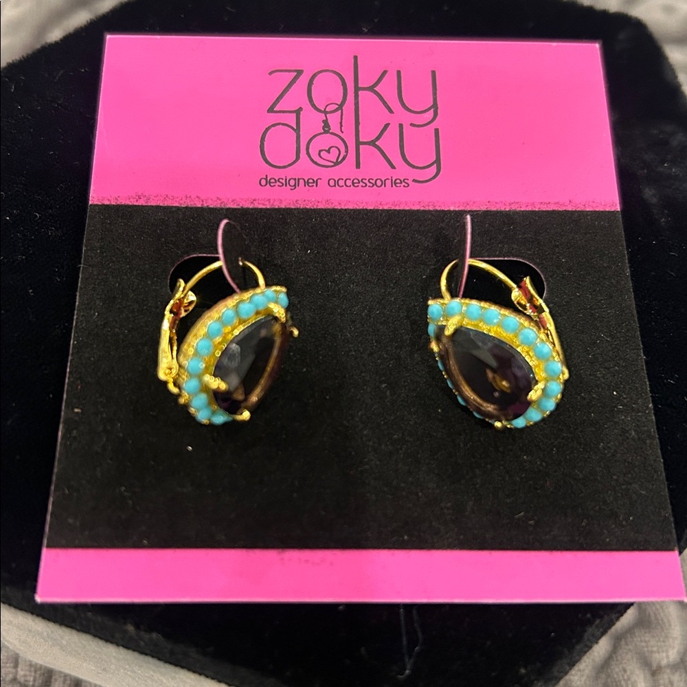 Amethyst Pear cut Earrings with Turquoise Accents-NWT